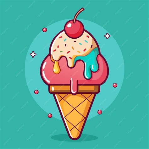 Cartoon Ice Cream Cone With Cherry And Sprinkles Dripping With Melted Ice Cream Premium Ai