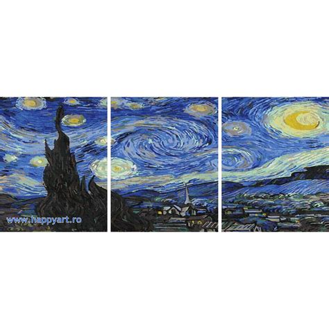 Kit Pictura Pe Numere Noapte Instelata De Van Gogh Triptic Cu Sasiu