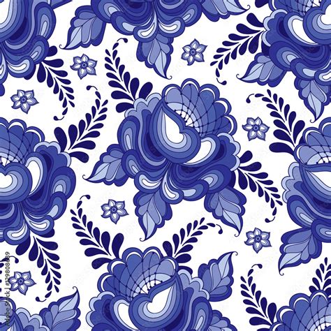 Vector seamless pattern with floral motif in traditional Russian style ...