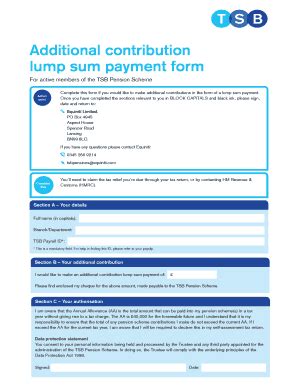 Fillable Online Tsbpensionscheme Co Additional Contribution Lump Sum