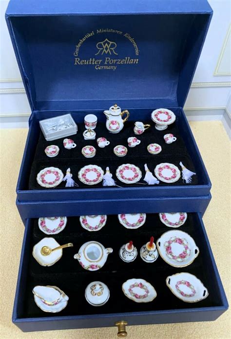 Reutter Porcelain Dollhouse Miniature Roseband Complete Tea Dinner