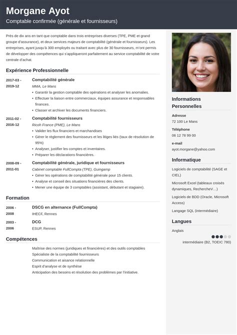 Exemple de CV comptable débutant confirmé compétences