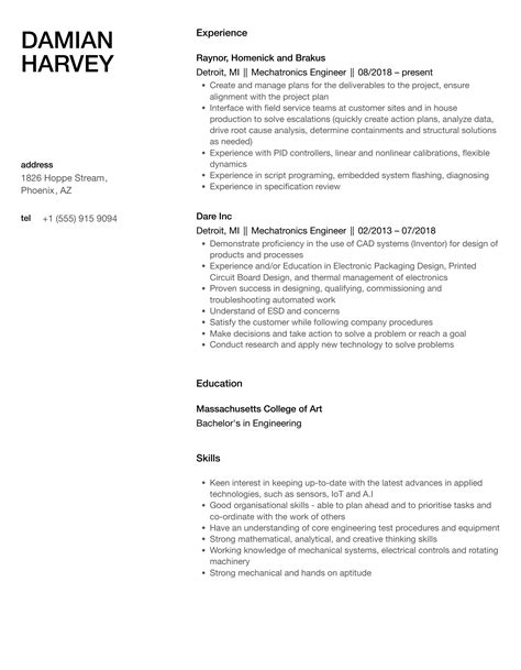 Mechatronics Engineer Resume Samples Velvet Jobs