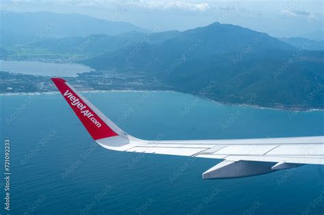 Nha Trang Vietnam 24 January 2024 VietJet Wing Soaring Aerial