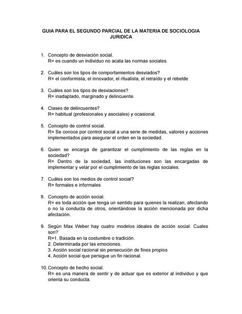 GUIA Segundo Parcial Sociologia Juridica GUIA PARA EL SEGUNDO PARCIAL