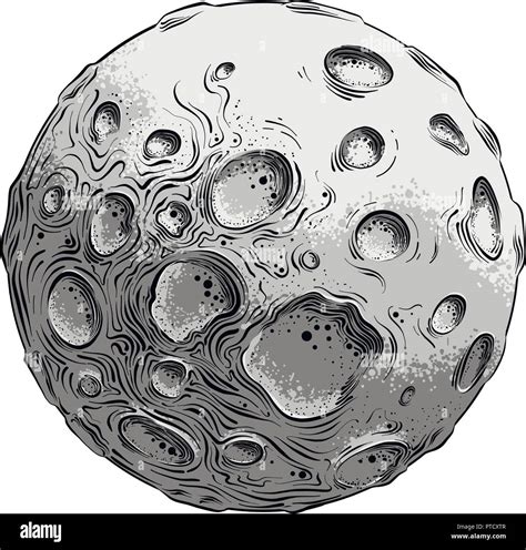 Hand Drawn Sketch Of Moon Planet In Black And White Color Isolated On