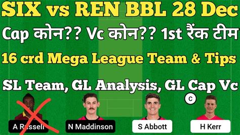 Six Vs Ren Dream Prediction Sydney Sixers Vs Melbourne Renegades