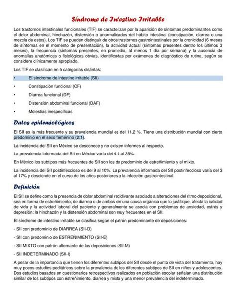 Síndrome De Intestino Irritable Sii Resúmenes Medicina Udocz