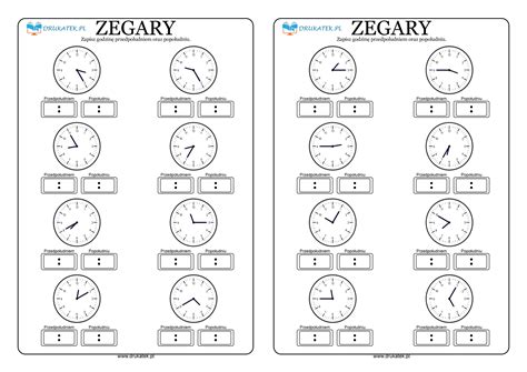 Nauka Zegara Do Druku W Pdf Wiczenia Dla Dzieci Z Klasy I