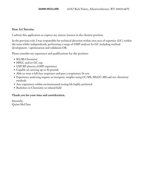 Chemist Cover Letter Velvet Jobs