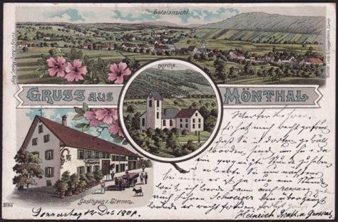 Schweiz Lithographie 1901 Gruss aus Mönthal Briefmarken