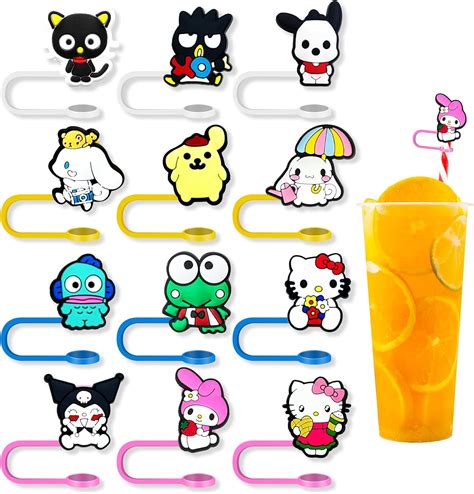 12pcs Straw Covers Cap For Tumblers Cute Cartoon Straw