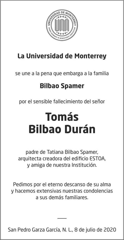 Señor Tomás Bilbao Durán Obituario Esquela