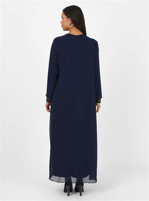 Navy Blue Unlined Crew Neck Modest Plus Size Evening Dress