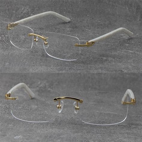 Rimless White Arms Plank Glasses With 18k Gold Reading Frame For Men And Women Optical Myopic