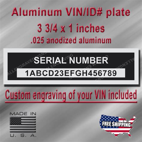 Aluminum SERIAL Number ID Plate Custom Engraving Included Free