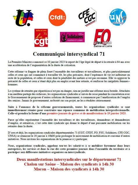 Mobilisation Intersyndicale Le Jeudi Janvier Union