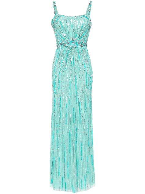 Jenny Packham Bright Gem Sequined Gown Blue FARFETCH UK