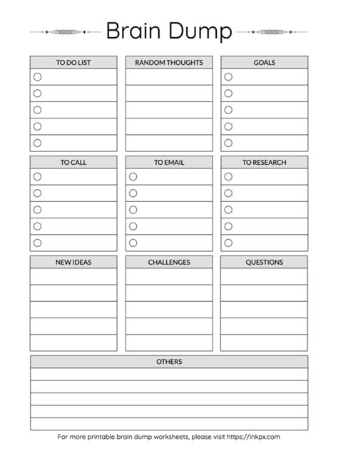 Printable Simple Table Style Brain Dump Worksheet Template Inkpx