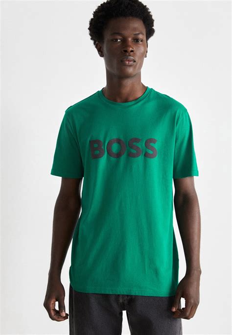 Boss Thinking Print T Shirt Dark Green Uk