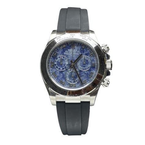 Daytona 116519 Sodalite Dial In White Gold On Rubber Strap Dealer Clocks