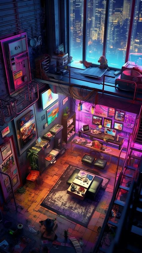 A Cyberpunk Apartment With A Mezzanine Ciudad Cyberpunk Entorno De