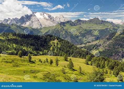 View Of Mount Marmolada Alps Dolomites Mountains Italy Stock Photo