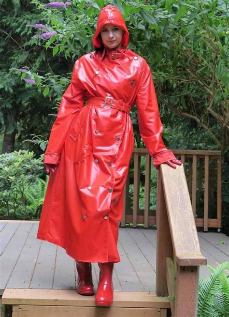 Pin By Rub Allo On Pvc Plastic Vinyl Nylon Red Raincoat Rain Wear