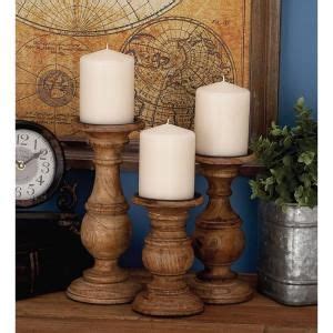 Litton Lane Brown Mango Wood Turned Style Pillar Candle Holder Set Of