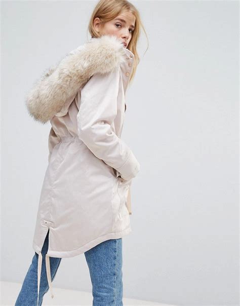 Miss Selfridge Faux Fur Collar Luxe Longline Parka Asos Faux Fur