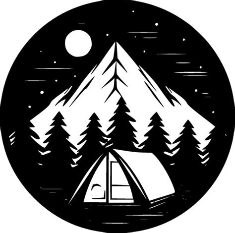 Camping blanco y negro icono aislado ilustración vectorial Vector Premium