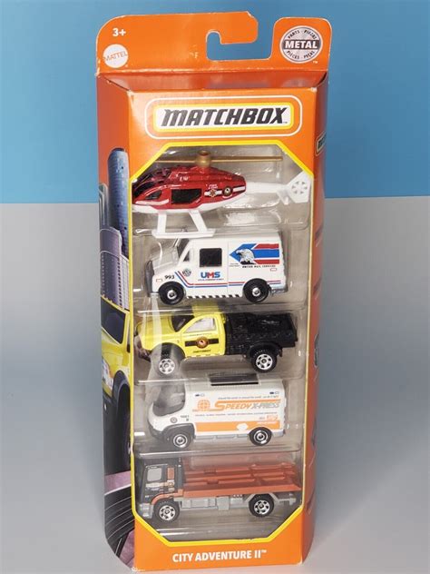 See Video Matchbox City Adventure Ii 5 Pack Cars Helicopter Mail