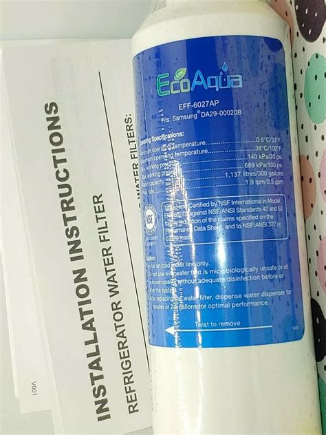 EcoAqua Replacement Water Filter Eff 6027ap Fits Samsung Da29 00020b