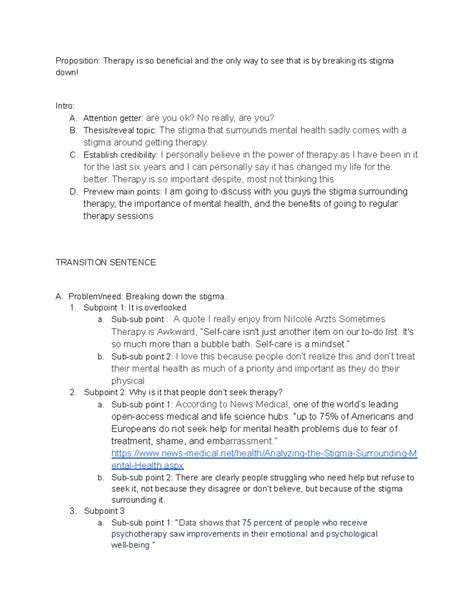 final persuasive speech Outline notes - Proposition: Therapy is so