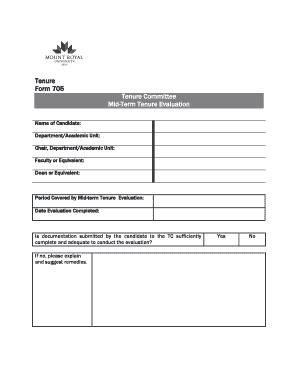 Fillable Online Tenure Form 705 Tenure Committee Mid Term Tenure Fax