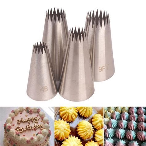 UEEZON 4pcs Cookie Large Icing Piping Nozzles 4B 5FT 7FT 9FT Cake