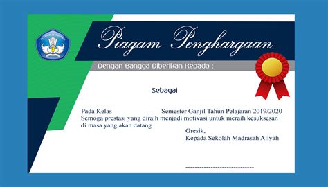 Contoh Piagam Penghargaan Juara Kelas