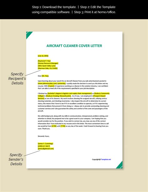 Aircraft Cleaner Cover Letter In Google Docs Word Pages Pdf