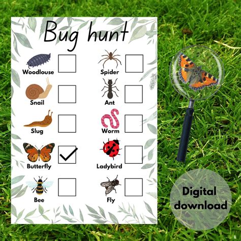 Bug Hunt Printable Activity Sheet, Mini Beast Scavenger Hunt, Party