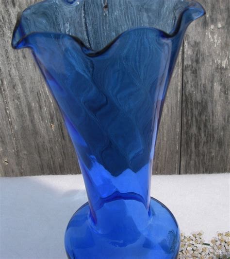 Vintage Cobalt Blue Swirled Glass Pedestal Vase Stemmed Glass Etsy