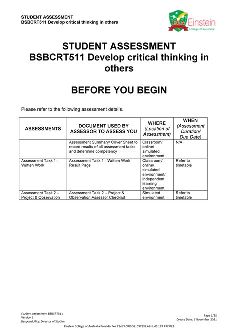 Bsbcrt 511 Completed BSBCRT511 Develop Critical Thinking In Others