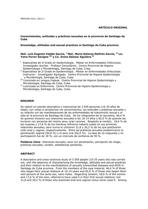 Pdf Conocimientos Actitudes Y Prácticas Sexuales En La Provincia De Santiago De Cuba