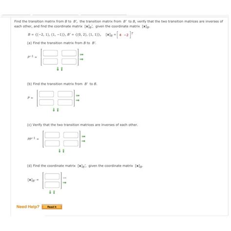 Solved Find The Transition Matrix From B To B The Chegg