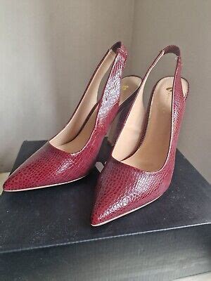 V By Very Sugar Pointed Slingback Court Heels Wine Red Snake Skin