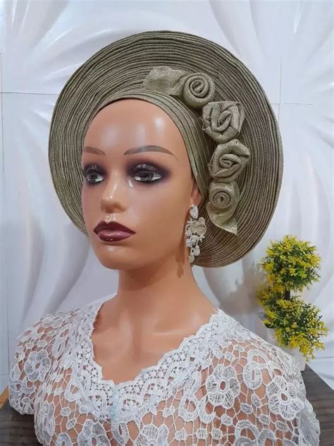 Champagne Gold Gele Pre Styled Head Wrap Gele Nigerian Head Tie