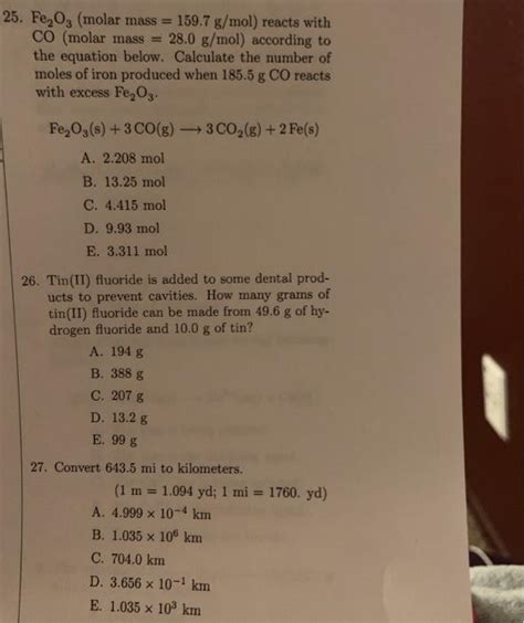 Solved 25 Fe 0 Molar Mass 159 7 G Mol Reacts With CO Chegg