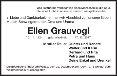 Traueranzeigen Von Ellen Grauvogl Trauer Nn De