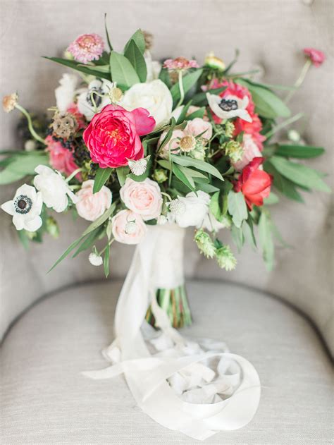 White Anemone Bouquet With Pink Peonies