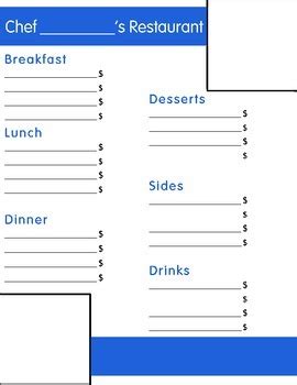 Create Your Own Menu Project By Amber Dykstra Tpt