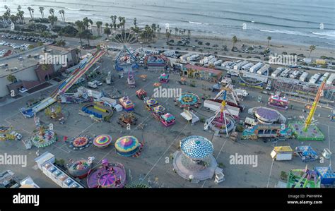 Aerial View Of Carnival Rides By The Ocean Stock Photo Alamy